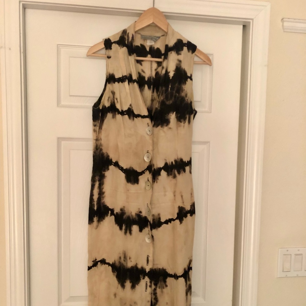 Hand-dyed Linen Dress With Abalone Buttons Size 8